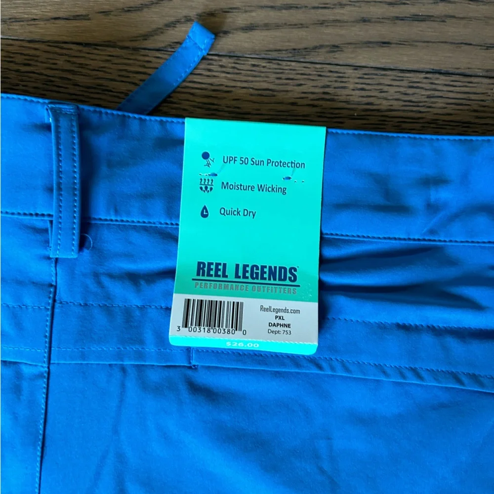 Reel Legends Reel-Tec Womens Solid Daphne Blue Woven Drawstring Shorts Size PXL